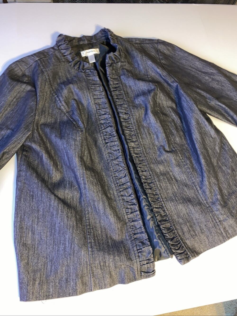 Dress Barn 18/20 Dark Denim Jacket Blazer Open Front Ruffled